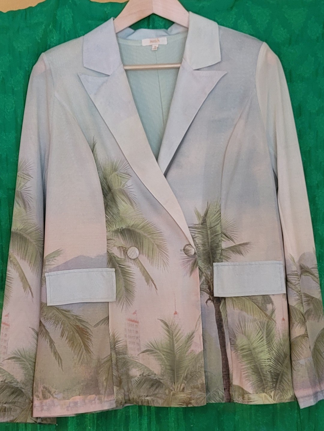 Light Blue Palm-Print Blazer Jacket - Women